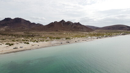 photography with drone in tecolote beach in la paz california mexico