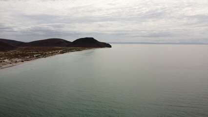 photography with drone in tecolote beach in la paz california mexico