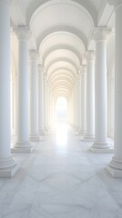 Naklejka premium A majestic hallway with columns and a captivating light at the end