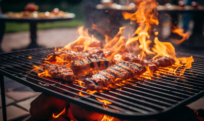 Outdoor Labor Day barbecue celebration with flaming grills