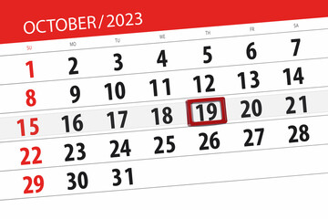 Calendar 2023, deadline, day, month, page, organizer, date, October, thursday, number 19