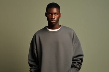 Fototapeta premium Portrait of a Fictional Model Wearing a Large Oversized Plain Sweatshirt Isolated on a Colored Blank Background. Generative AI.