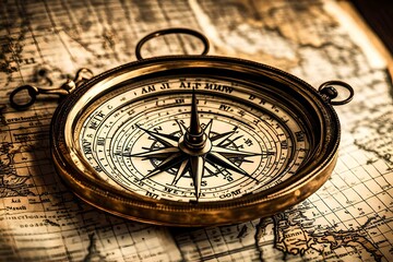 Fototapeta na wymiar Craft a mesmerizing view of a vintage compass resting on an old map. 