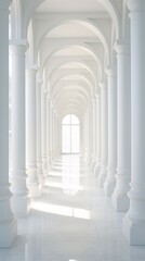 Naklejka premium A grand hallway with majestic columns and a elegant clock on the wall