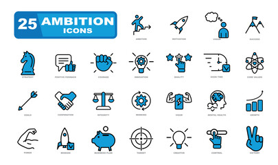 Ambition vector icon set. Ambition in business.
