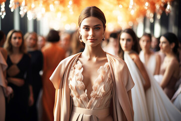 Obraz premium Woman enjoying a private fashion show surrounded by stunning people