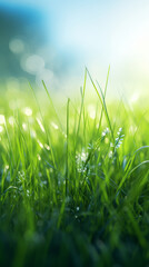 A vibrant green grass field up close