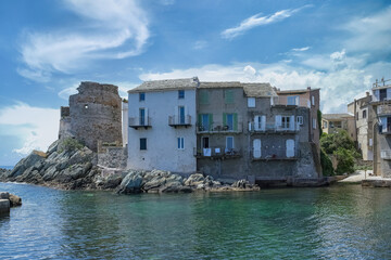 Corsica, Erbalunga, typical houses in the harbor in summer
