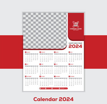 2024 Wall calendar print ready template