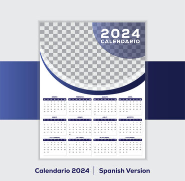 2024 Wall calendar spanish version print ready template