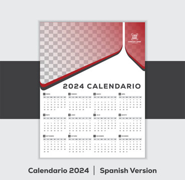 2024 Wall calendar spanish version print ready template