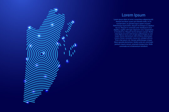 Belize map from futuristic concentric blue circles and glowing stars for banner, poster, greeting card