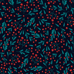 Vector pattern with twigs and berries