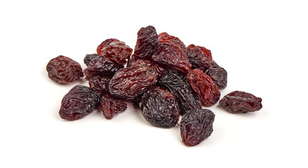 Dried raisins, isolated on white background.