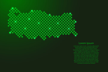 Turkey map from futuristic green checkered square grid pattern and glowing stars for banner, poster, greeting card