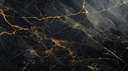 Texture of polished black marble with gold streaks. - obrazy, fototapety, plakaty