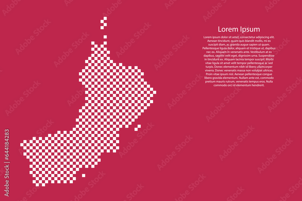 Poster oman map country from checkered white square grid pattern on red viva magenta background