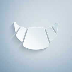 Paper cut Croissant icon isolated on grey background. Paper art style. Vector