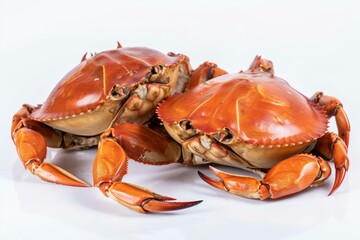 Crabs served boiled and steamed, isolated on white background. PNG file. Generative AI