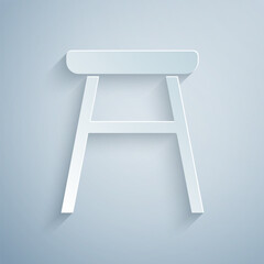 Paper cut Chair icon isolated on grey background. Paper art style. Vector