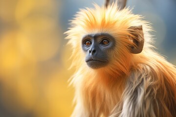 Obraz premium Golden Langur - Soft Light - Blurred Bokeh Background - Rare Animal Wildlife - AI Generated