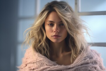 Fototapeta premium Studio shot of a woman - Winter Atmosphere - AI Generated