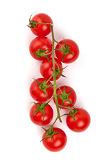 Tomato cherry on branch isolated on white background.