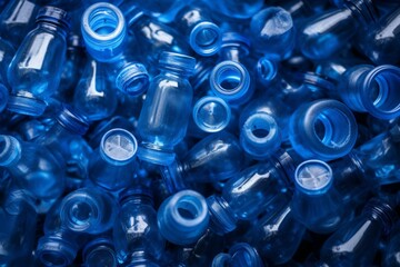 A high quantity of blue plastic bottles seen from above. Generative AI