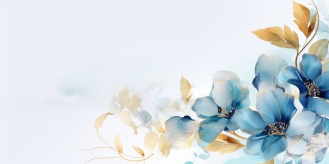 Beautiful abstract gold and blue watercolor floral design background. beautiful Generative AI AIG32