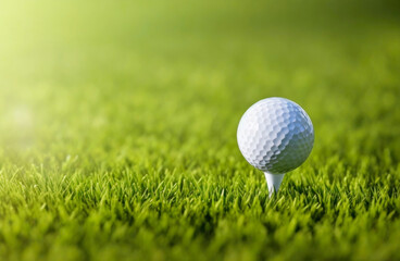 Obraz premium Golf ball on green background with copy space. AI Generative