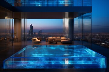 Obraz na płótnie Canvas Luxury Penthouse with Rooftop Pool - AI Generated