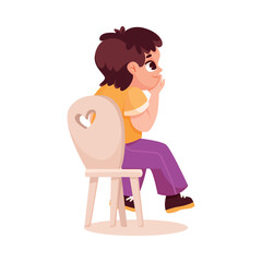 Cute Little Boy Sitting on Chair Watching Theater Performance Vector Illustration