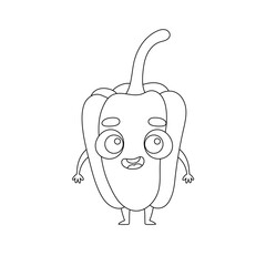 Coloring page funny pepper. Coloring book for kids. Educational activity for preschool years kids and toddlers with cute animal. Vector illustration