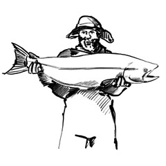 Angler, fisher - black pencil hand drawn illustration (transparent PNG)