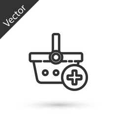 Grey line Add to Shopping basket icon isolated on white background. Online buying concept. Delivery service. Supermarket basket symbol. Vector Illustration