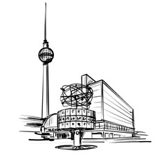 Berlin sightseeing Alexanderplatz - black pencil hand drawn illustration (transparent PNG) © Peer
