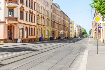 View of city street with road and buildings