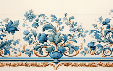 A floral border with blue decorative tiles.