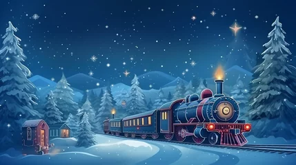 Foto op Canvas polar express rides through night winter landscape in sky northern lights made with generative AI © Annuitti