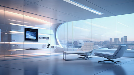 Obraz premium white colored modern futurism living room interior