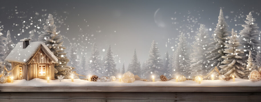 christmas wooden table with light bulbs gobos