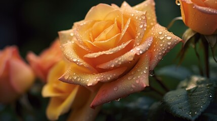 Beautiful orange rose with water droplets on the petals. Mother's day concept with a space for a...