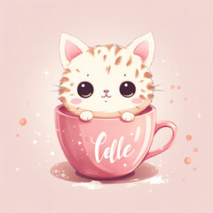 cute cat inside a coffee cup