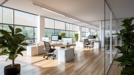 Inspiring office interior design Contemporary style Corporate Office featuring Minimalist design architecture. Generative AI AIG 31. - obrazy, fototapety, plakaty