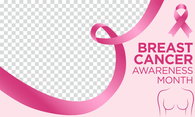 Banner plantilla del D&iacute;a Internacional de lucha contra el C&aacute;ncer de mama, con list&oacute;n rosa, marco para fotograf&iacute;a