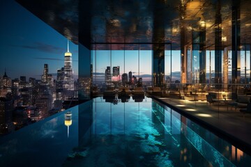 Naklejka premium Luxury Penthouse with Rooftop Pool - AI Generated