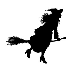 silhouette of a witch flying on a broomstick - vector illustration