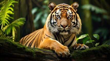 A breathtaking shot of a tiger in its natural habitat, showcasing its majestic beauty and strength.