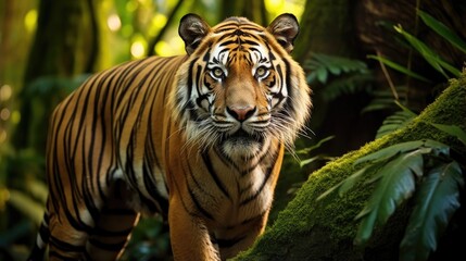 A breathtaking shot of a tiger in its natural habitat, showcasing its majestic beauty and strength.
