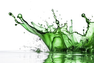 Green liquid splashes on white background.